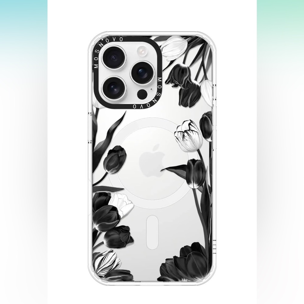 MOSNOVO Case for iPhone 16 Pro Max, [Compatible with Magsafe] Black White Tulips